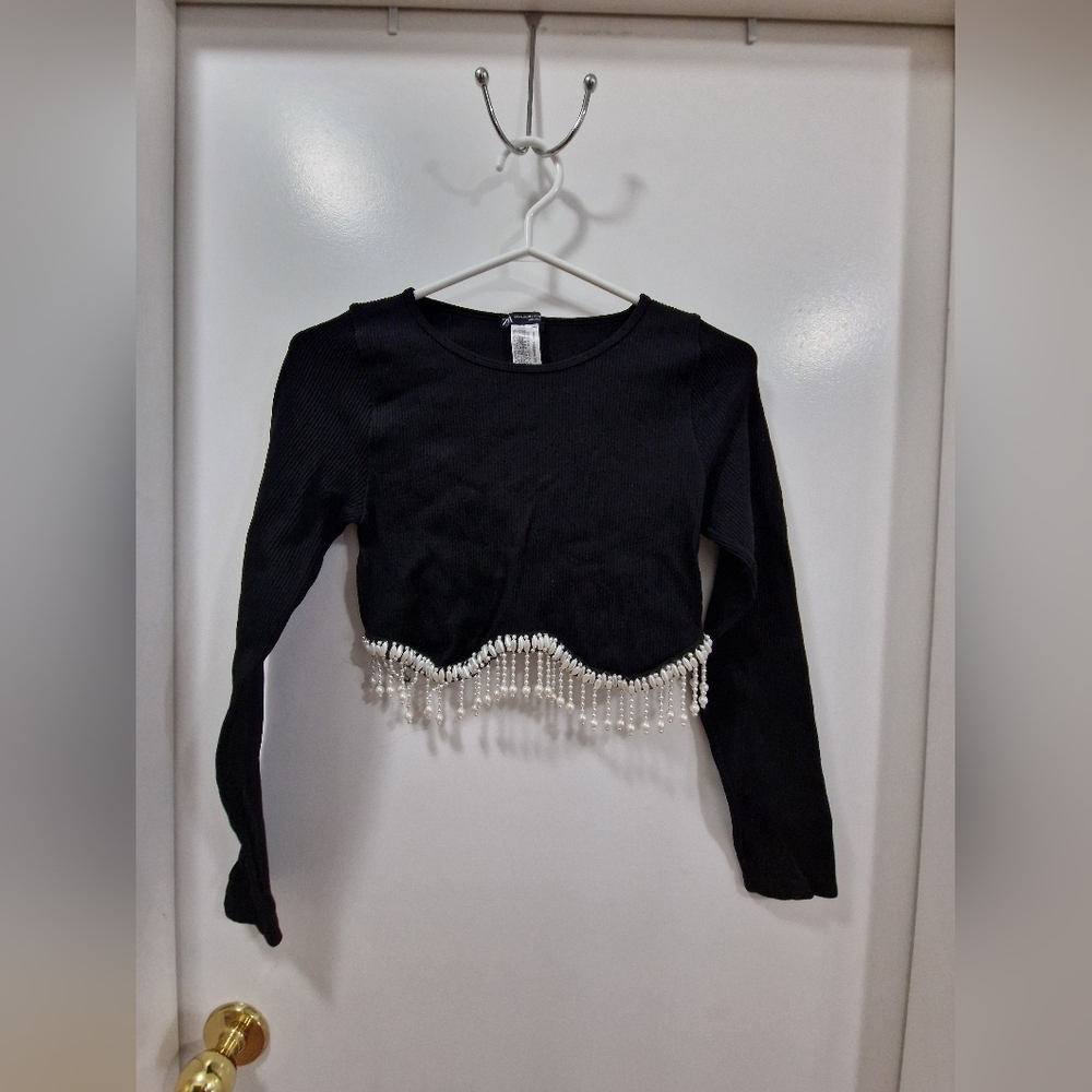 Zara Black Embellished Crop Blouse